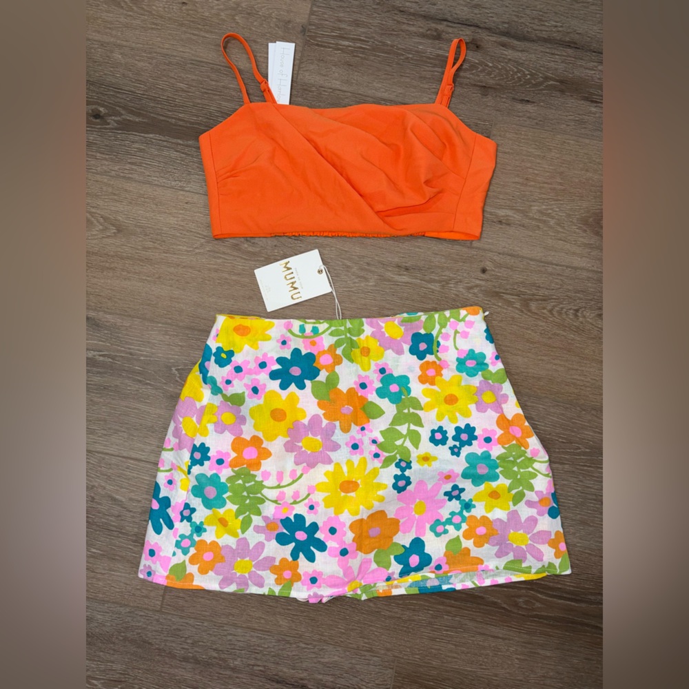 Show Me Your MuMu Floral Skort with Orange Top